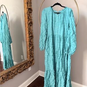Free People Turquoise Button-Front Maxi Dress